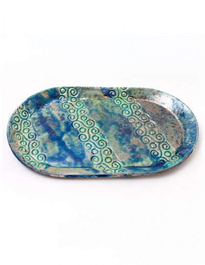 Plat plat émail bleu vert irisé