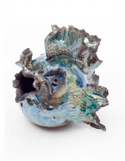 Poisson Raku irisé bleu