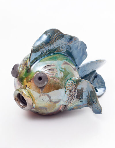 Poisson Raku irisé bleu