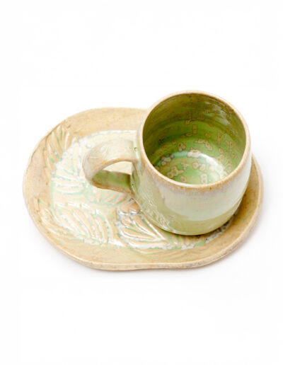 Tasses et sous-tasse émail vert d'eau HT