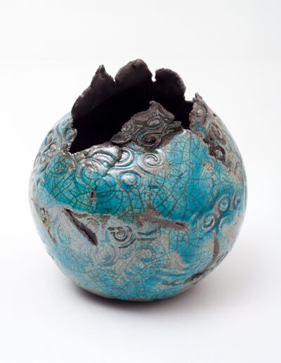 Vase boule Raku bleu
