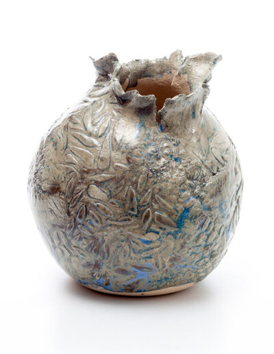 Vase boule déstructuré gris bleu HT