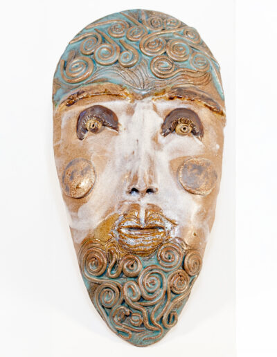 Masque ovale grès émail HT gris bleu vert