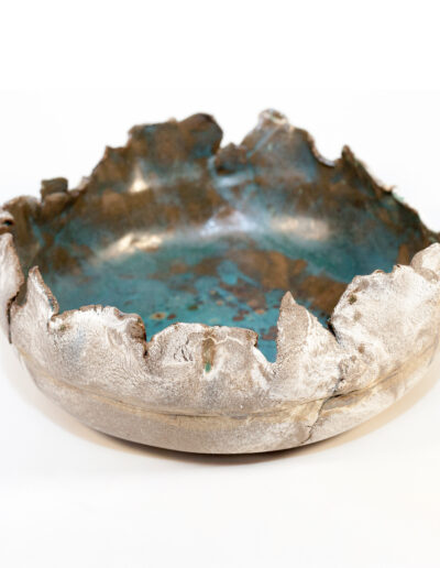 Plat destructuré grès émail HT gris bleu