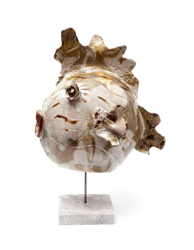 Poisson beige et bronze sur socle marbre