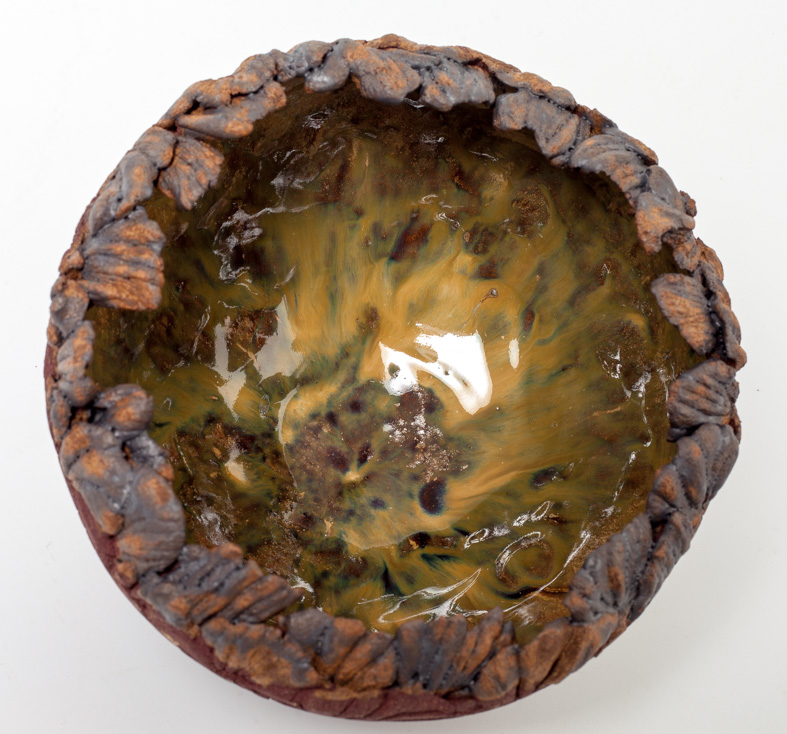 Coupe vase boule grès rouge émaillé intérieur HT