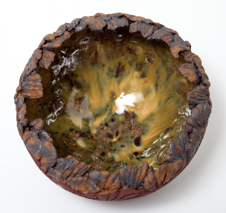 Coupe vase boule grès rouge émaillé intérieur HT