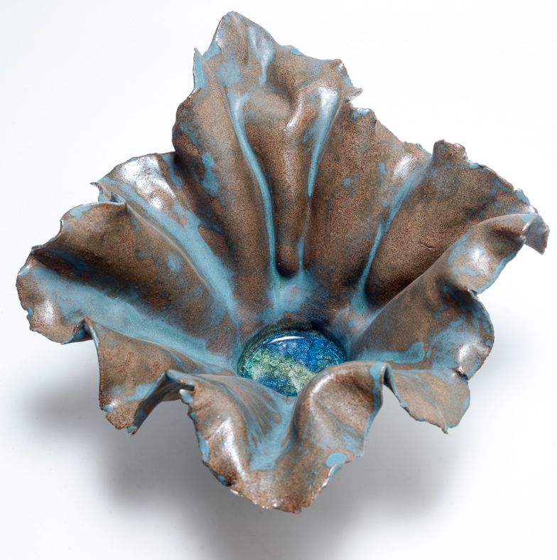 Coupe grès étiré émaillé et verre fondu